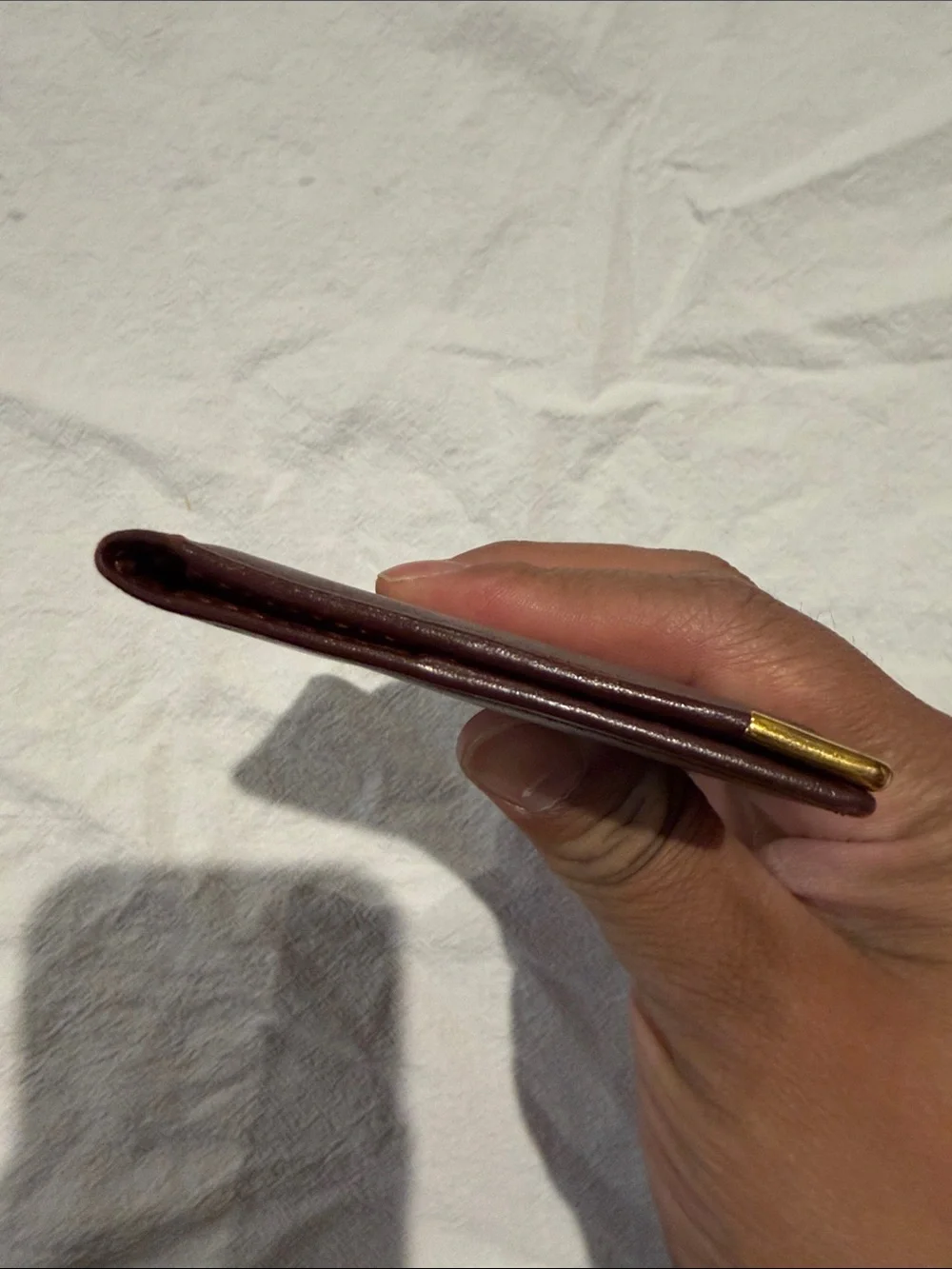 Vintage Cartier Brown Leather Card Holder with Gold Corner Accents
